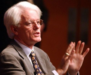 Fidelity Management & Research Vice Chairman Peter Lynch discusses corporate responsibilty at a "town hall"  meeting at Boston's World Trade Center on Thursday, July 11, 2002. Lynch managed the FIdelity Magellan Fund from 1977 to 1990. Photographer: Neal Hamberg/Bloomberg News